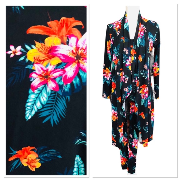 $10 SALE! NWT 2pc MINETTE Black Floral Bodycon Jumpsuit & Duster Set - Picture 16 of 16